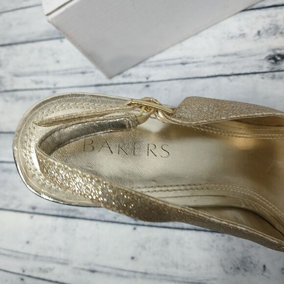 Bakers Flash Gold Glitter Platform Stiletto Peep Toe Shoes Heels 8.5M - Picture 5 of 12